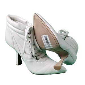 Gianni Bini Jarret Lace Up Leather Boots Womens 8M White Asymmetrical High Heels